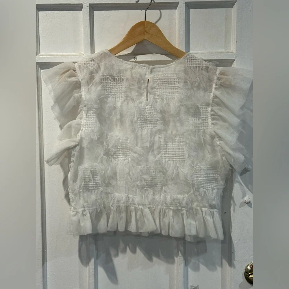 Anthropologie Sheer White Textured Blouse - Picture 3 of 3